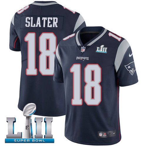 Nike Patriots #18 Matt Slater Navy Blue Team Color Super Bowl LII Men's Stitched NFL Vapor Untouchable Limited Jersey - Click Image to Close